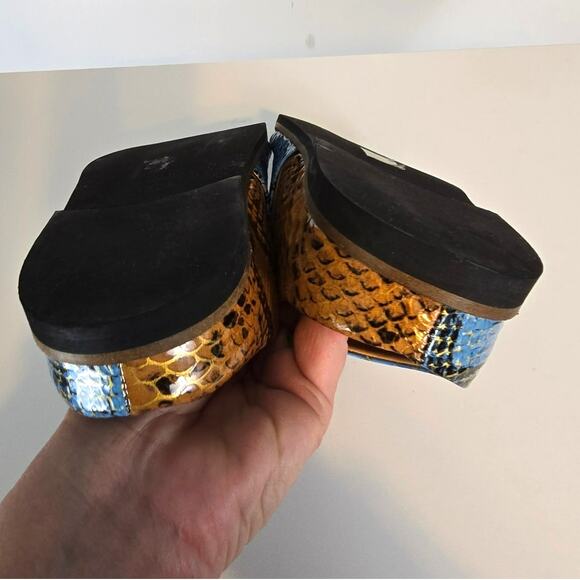 Ganni Snake Effect Crossover Sandals Multi Color Brown Blue Slide Size 37 US 7 - Picture 9 of 10